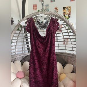 maroon off the shoulder midi dress